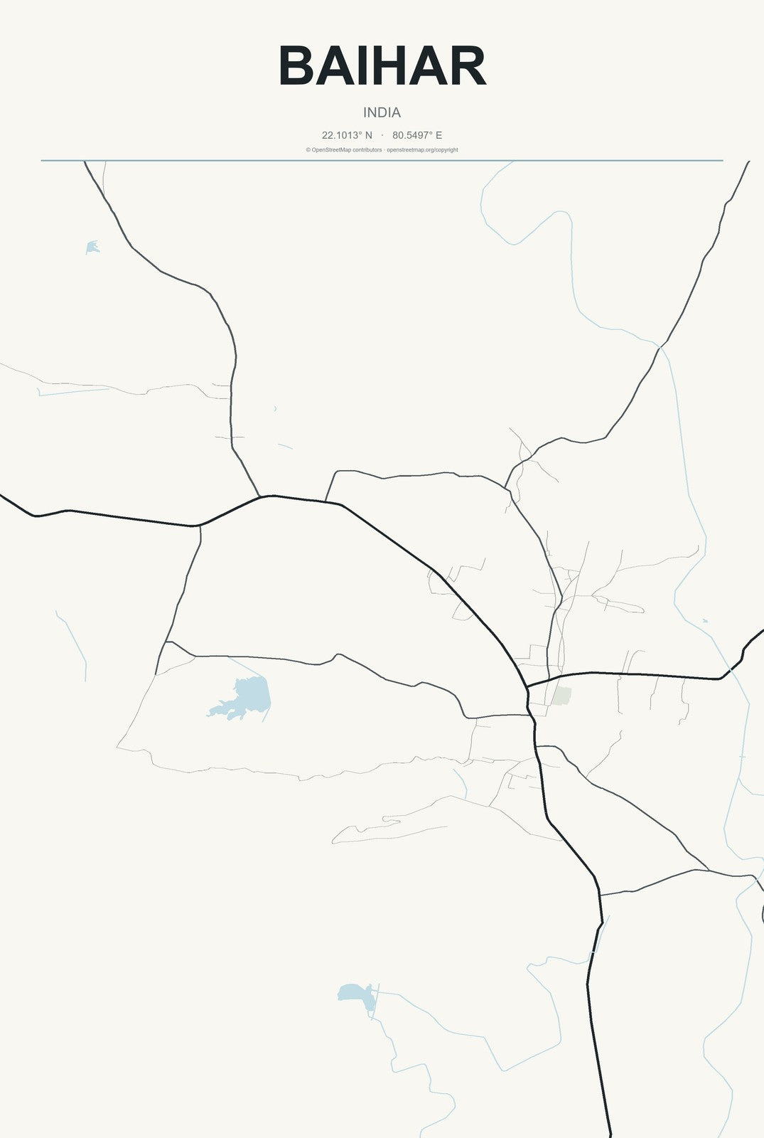Baihar, India City Map Aluminum Sign in Headline Atlas style