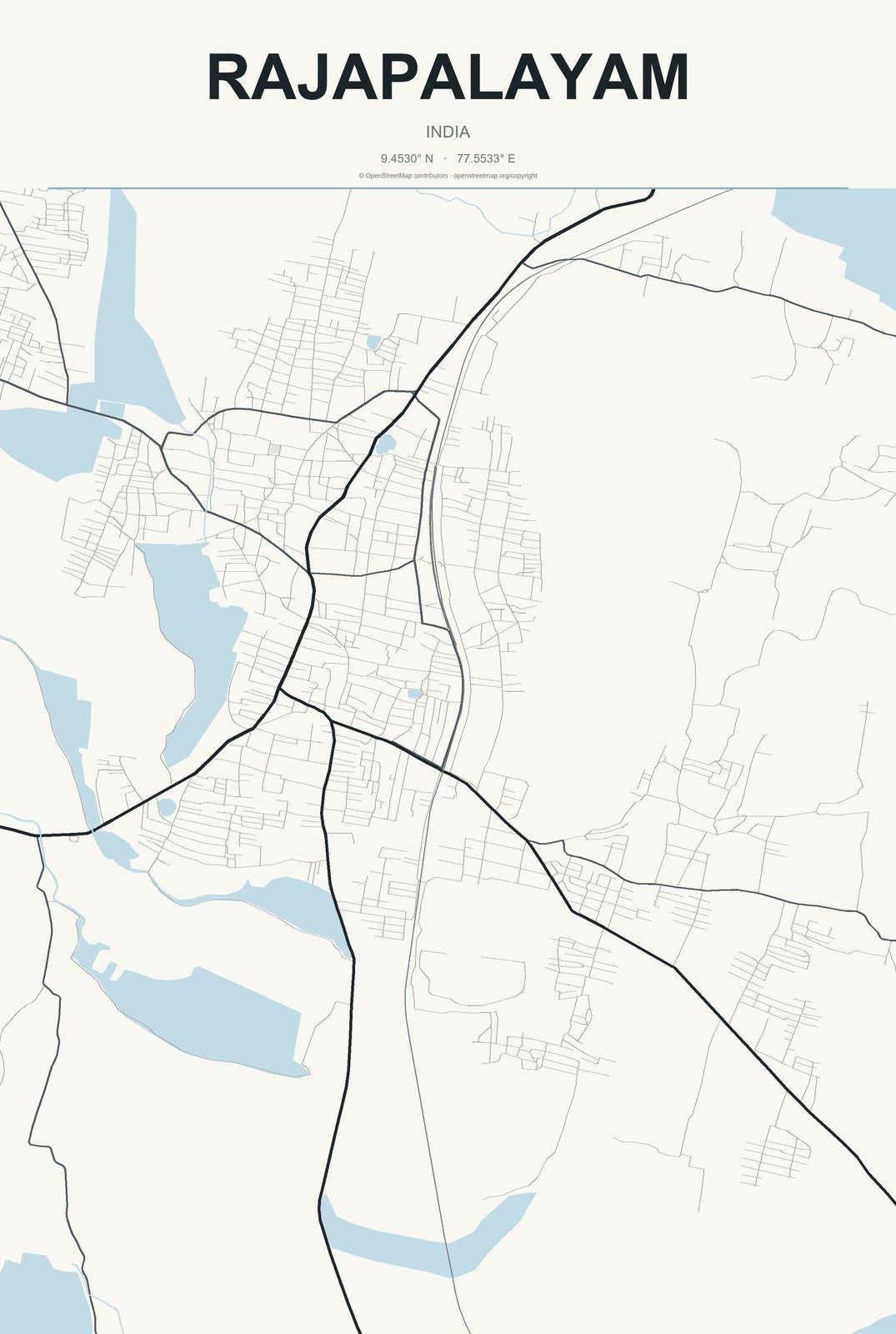 Rajapalayam, India City Map Aluminum Sign in Headline Atlas style