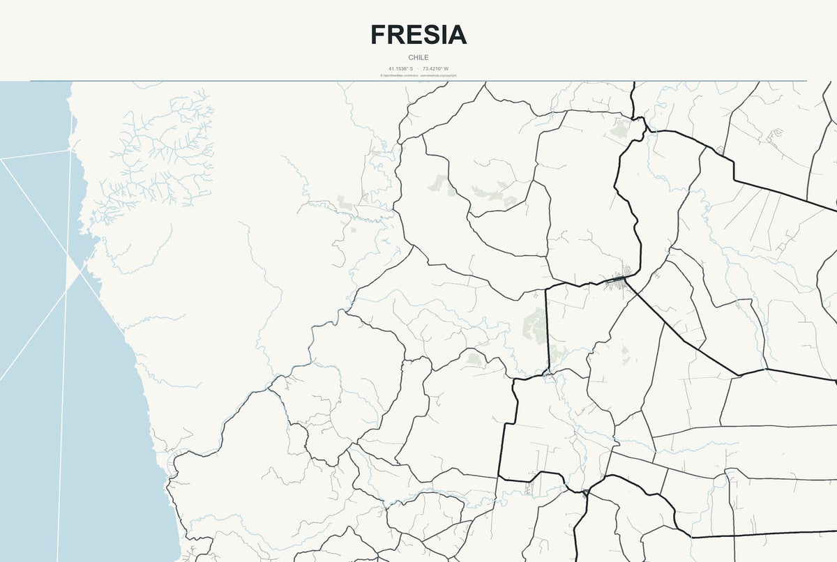 Fresia, Chile City Map Aluminum Sign in Headline Atlas style