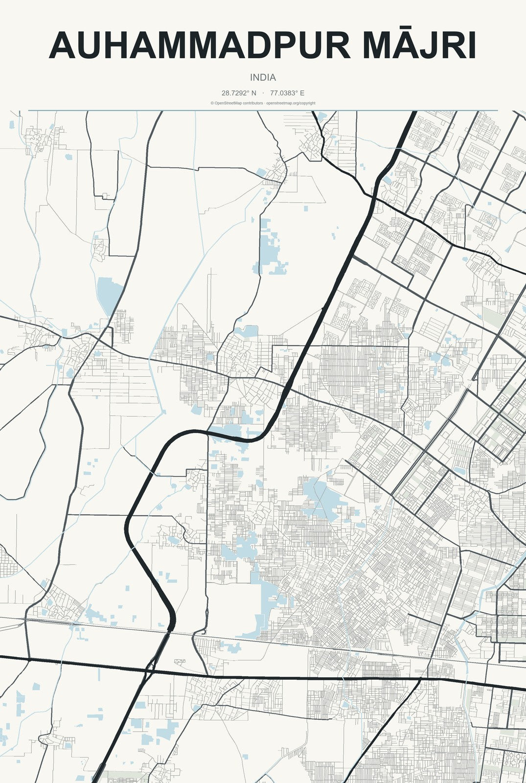 Auhammadpur Mājri, India City Map Aluminum Sign in Headline Atlas style
