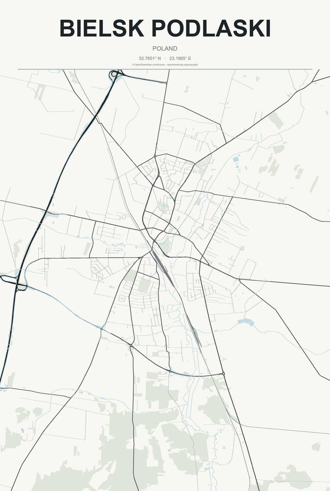 Bielsk Podlaski, Poland City Map Aluminum Sign in Headline Atlas style