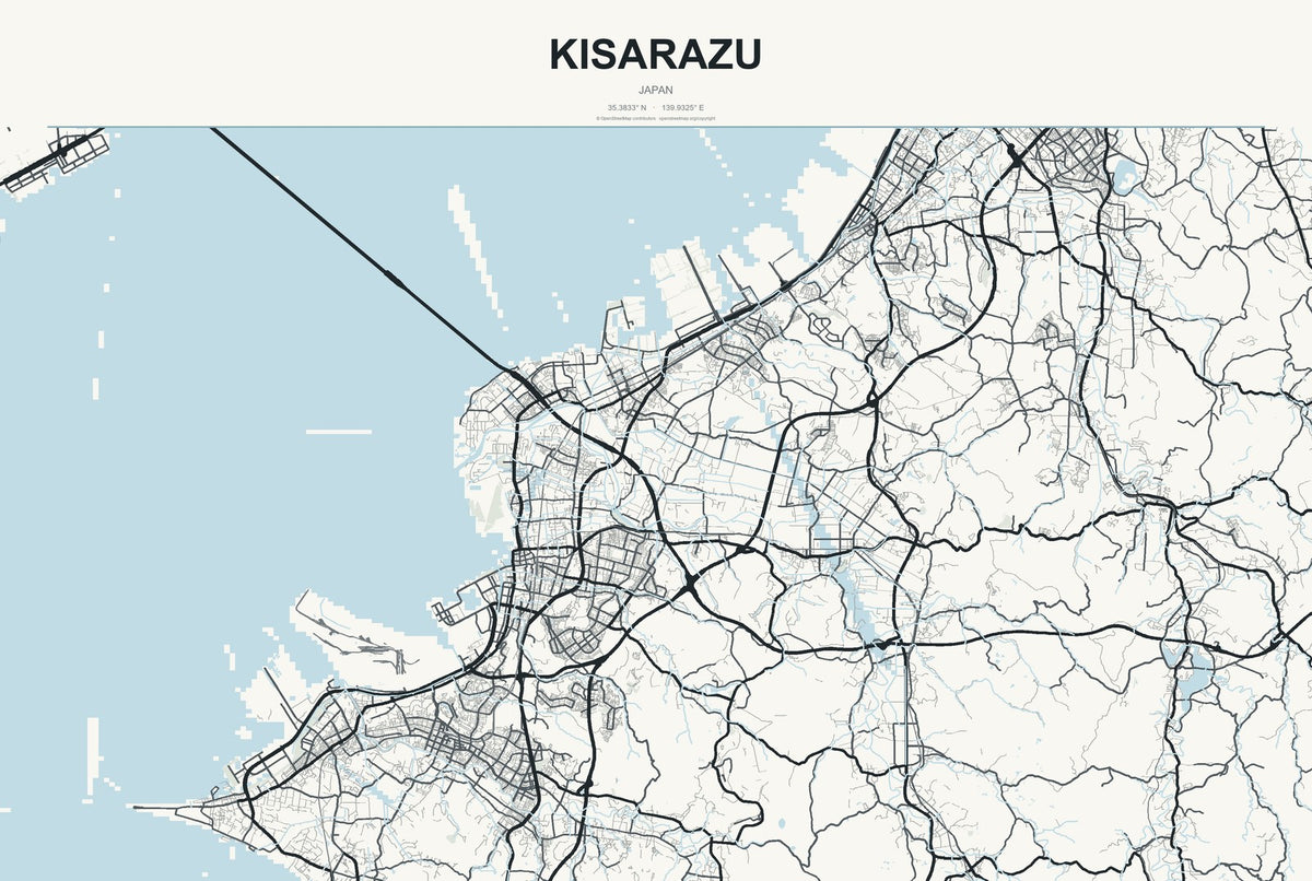 Kisarazu, Japan City Map Aluminum Sign in Headline Atlas style