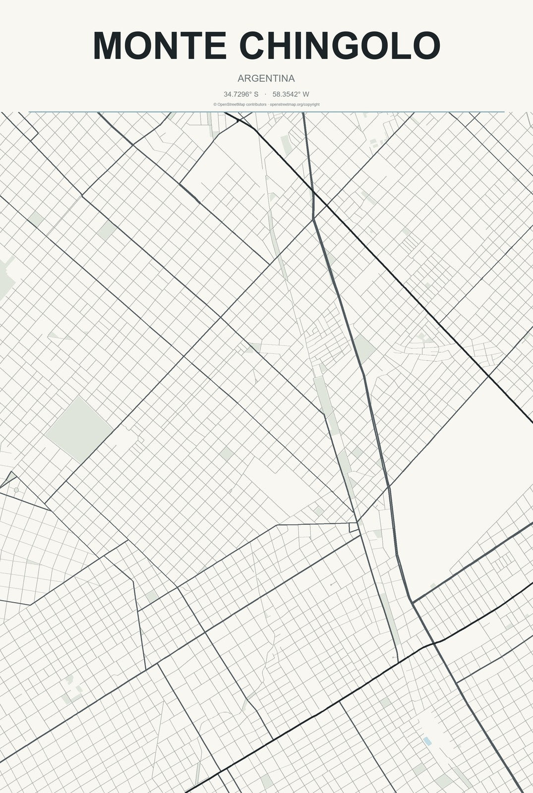 Monte Chingolo, Argentina City Map Aluminum Sign in Headline Atlas style