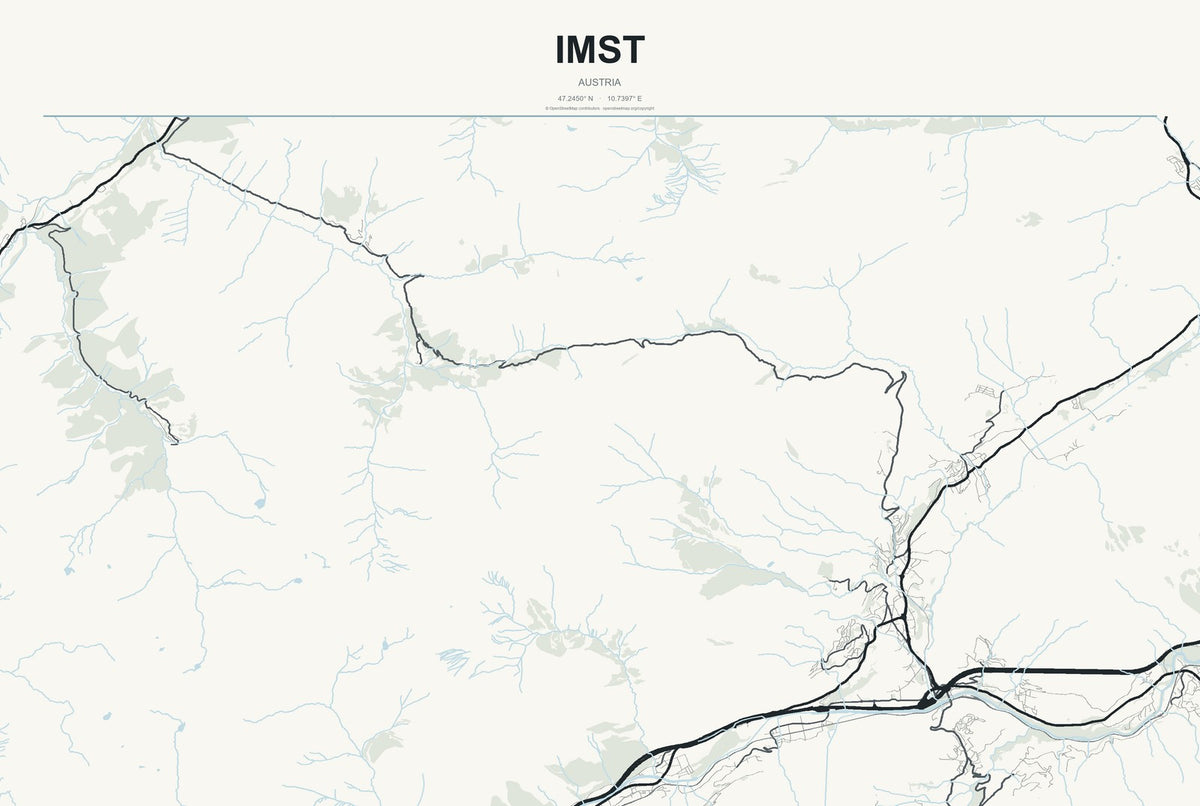 Imst, Austria City Map Aluminum Sign in Headline Atlas style