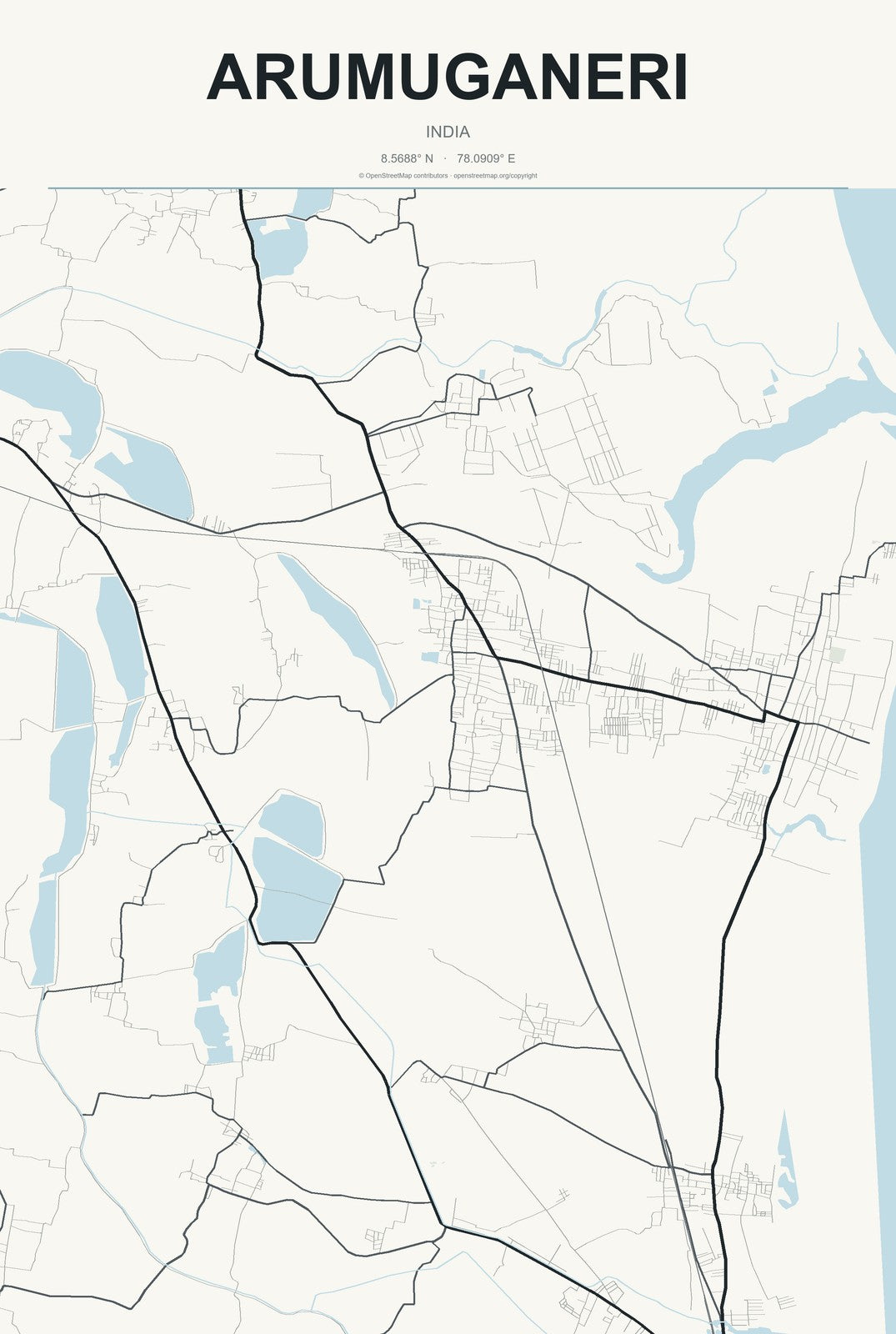Arumuganeri, India City Map Aluminum Sign in Headline Atlas style