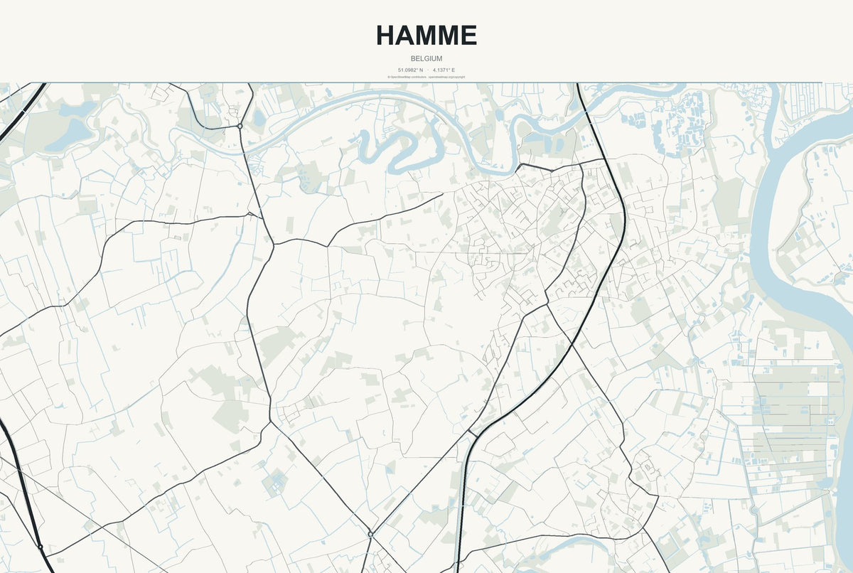 Hamme, Belgium City Map Aluminum Sign in Headline Atlas style