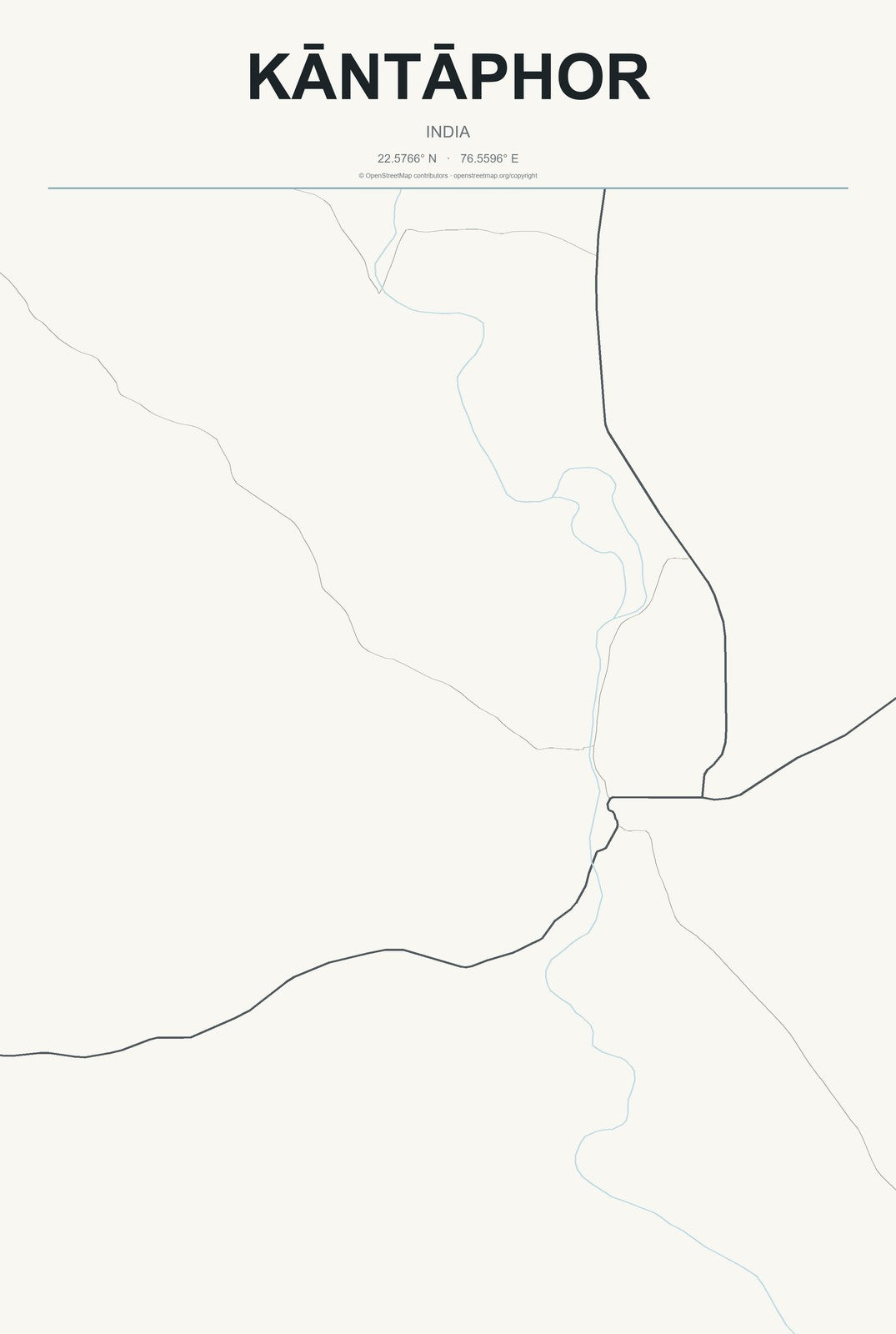 Kāntāphor, India City Map Aluminum Sign in Headline Atlas style