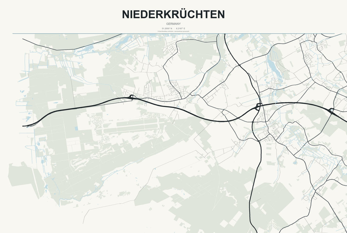 Niederkrüchten, Germany City Map Aluminum Sign in Headline Atlas style