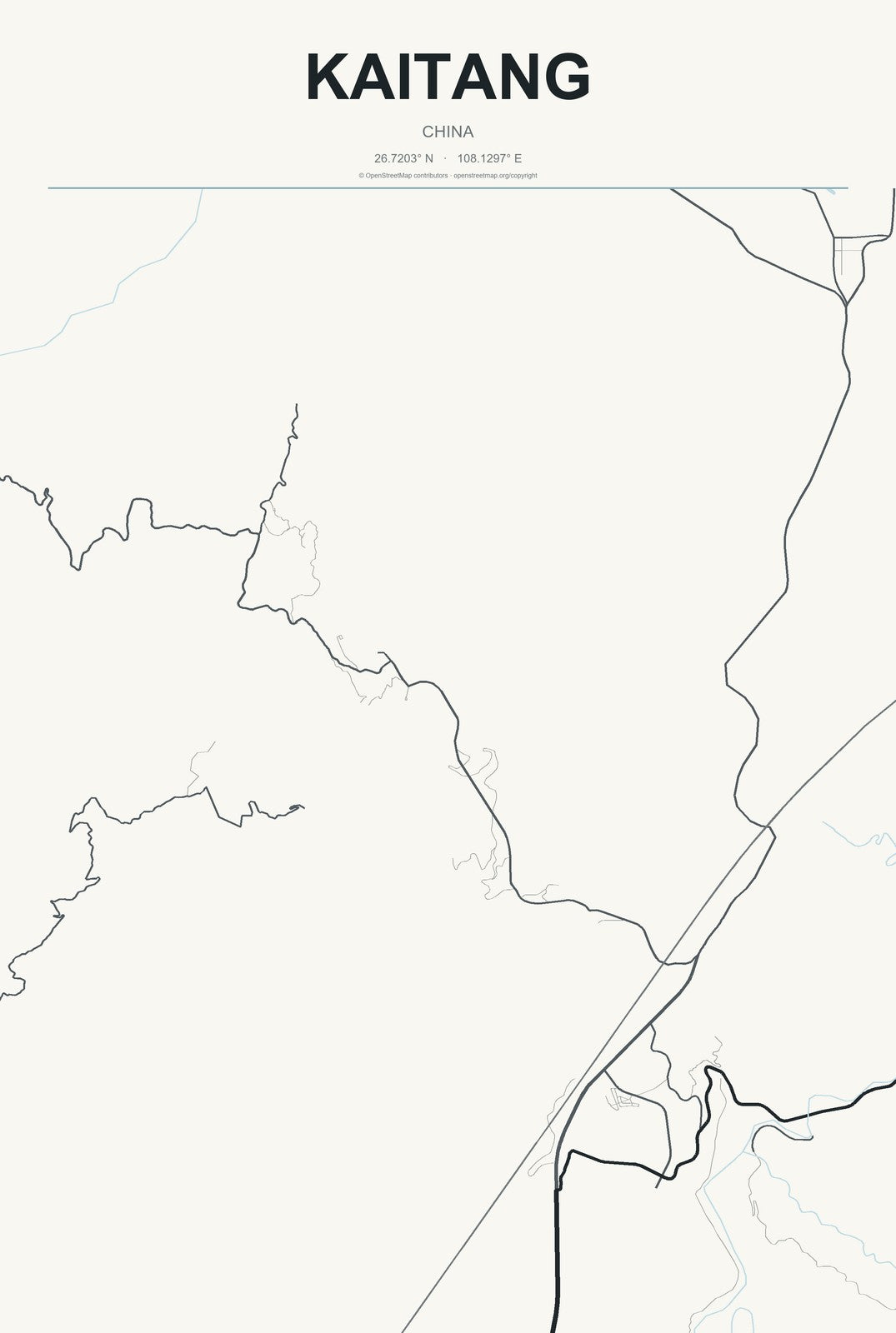 Kaitang, China City Map Aluminum Sign in Headline Atlas style