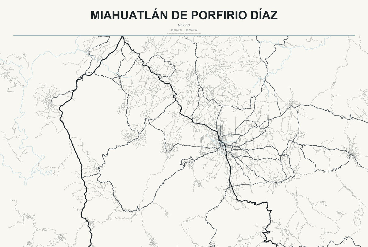 Miahuatlán de Porfirio Díaz, Mexico City Map Aluminum Sign in Headline Atlas style