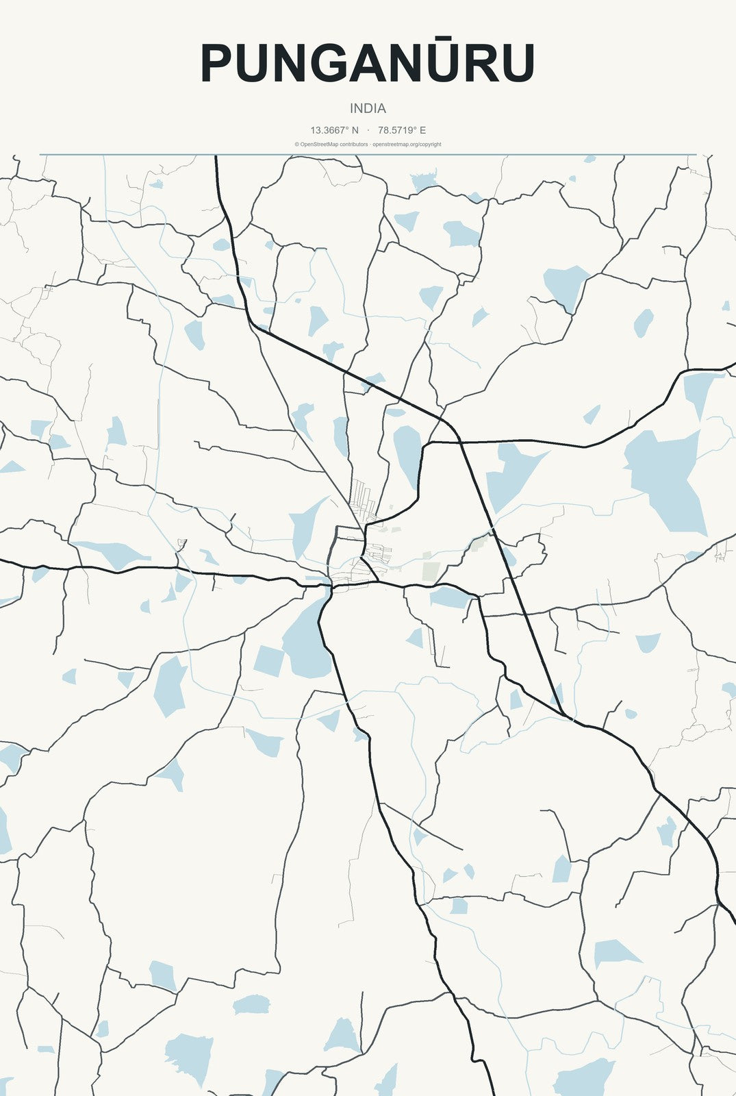Punganūru, India City Map Aluminum Sign in Headline Atlas style