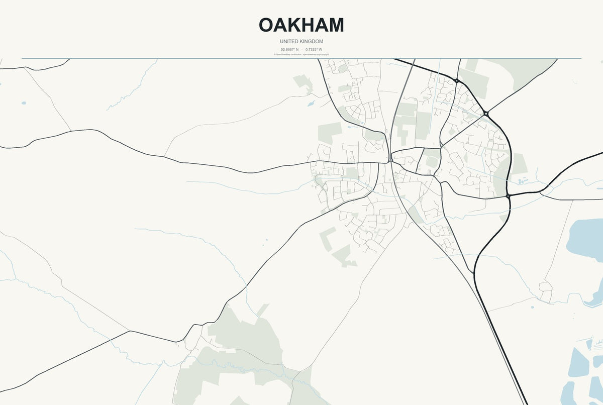 Oakham, United Kingdom City Map Aluminum Sign in Headline Atlas style