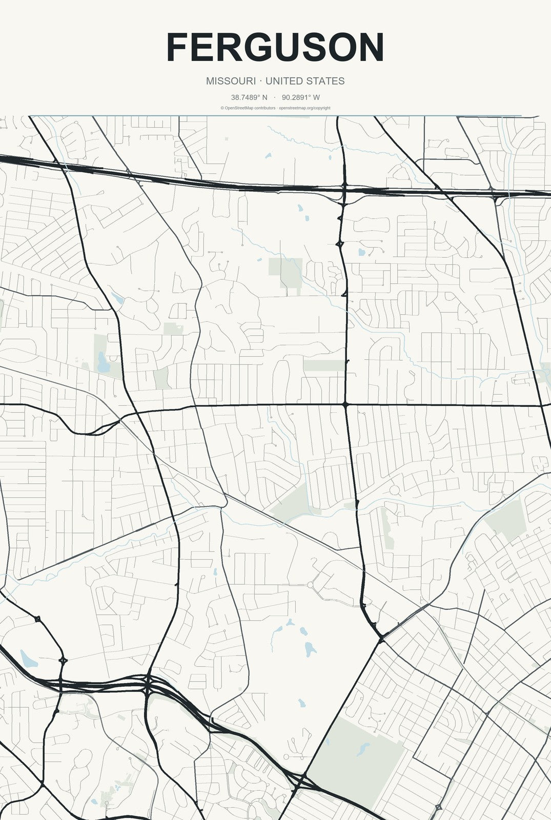 Ferguson, Missouri City Map Aluminum Sign in Headline Atlas style