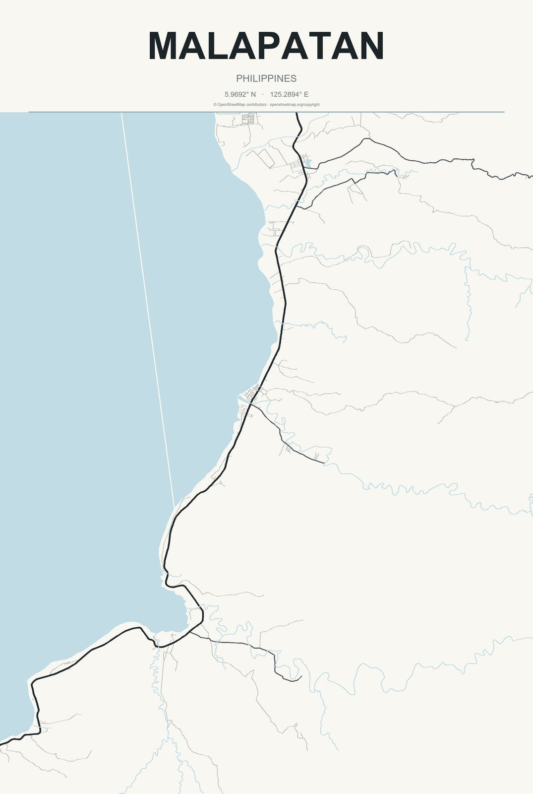 Malapatan, Philippines City Map Aluminum Sign in Headline Atlas style