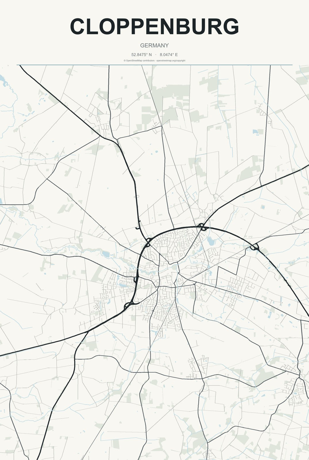Cloppenburg, Germany City Map Aluminum Sign in Headline Atlas style