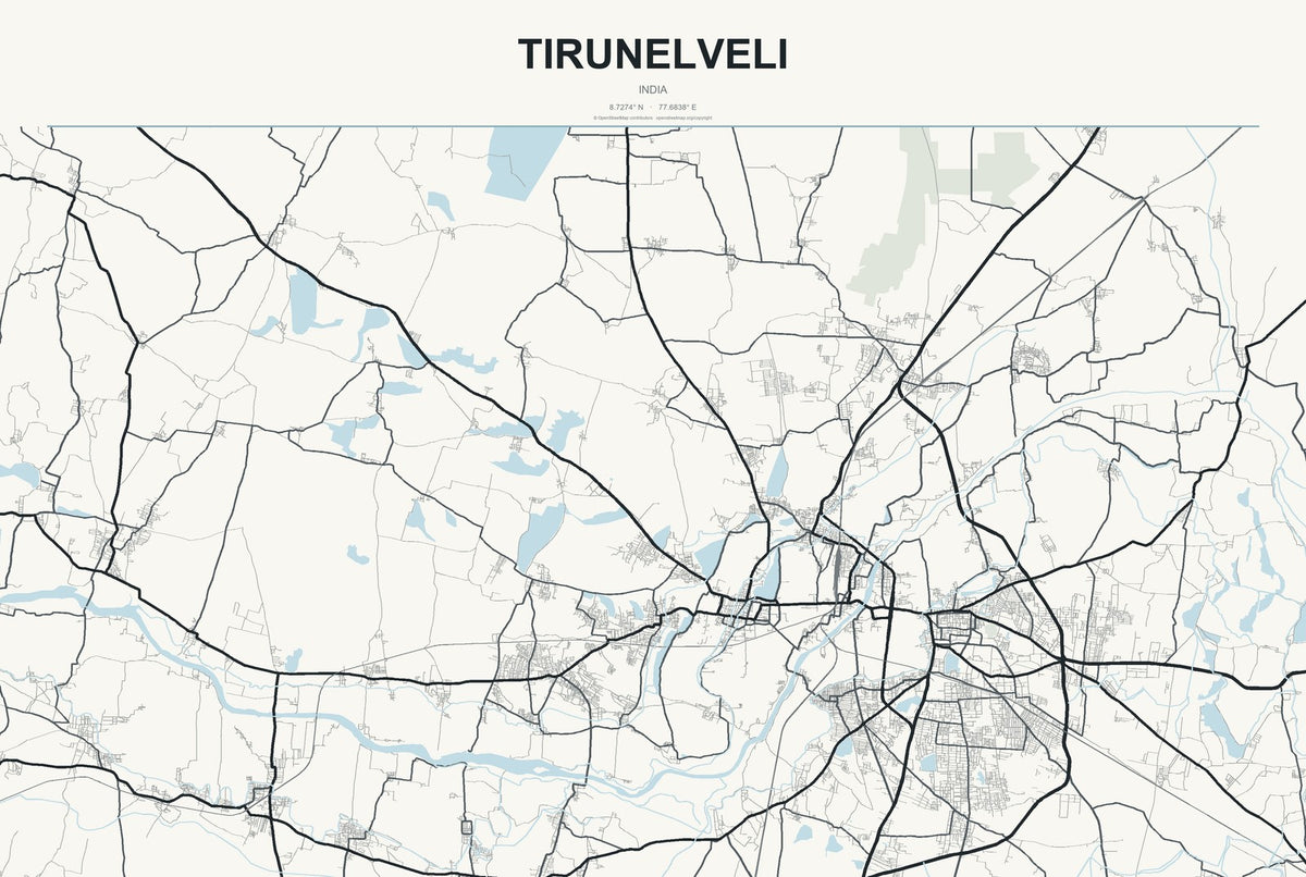 Tirunelveli, India City Map Aluminum Sign in Headline Atlas style