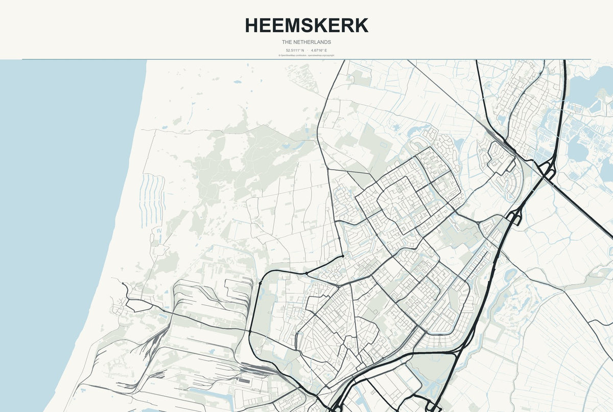 Heemskerk, The Netherlands City Map Aluminum Sign in Headline Atlas style