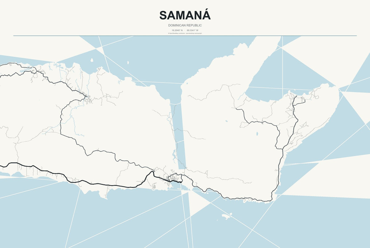 Samaná, Dominican Republic City Map Aluminum Sign in Headline Atlas style