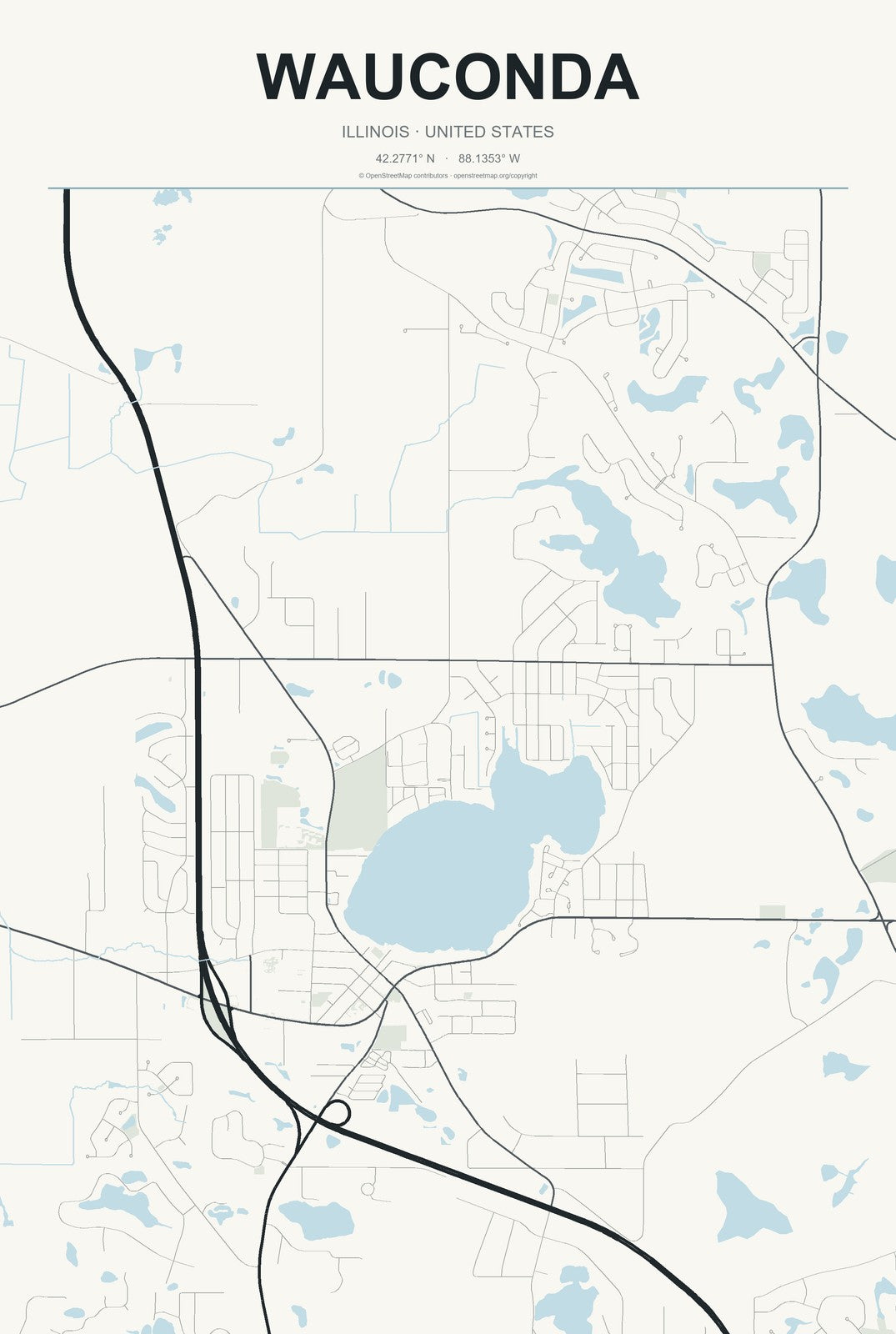 Wauconda, Illinois City Map Aluminum Sign in Headline Atlas style