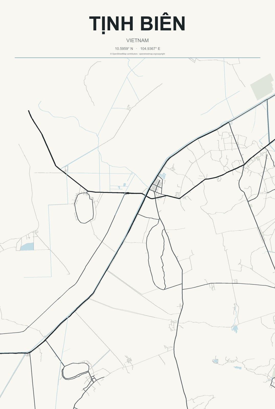 Tịnh Biên, Vietnam City Map Aluminum Sign in Headline Atlas style