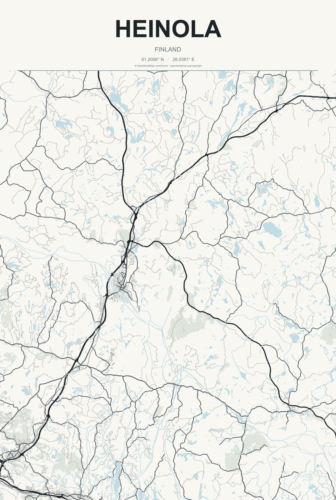 Heinola, Finland City Map Aluminum Sign in Headline Atlas style