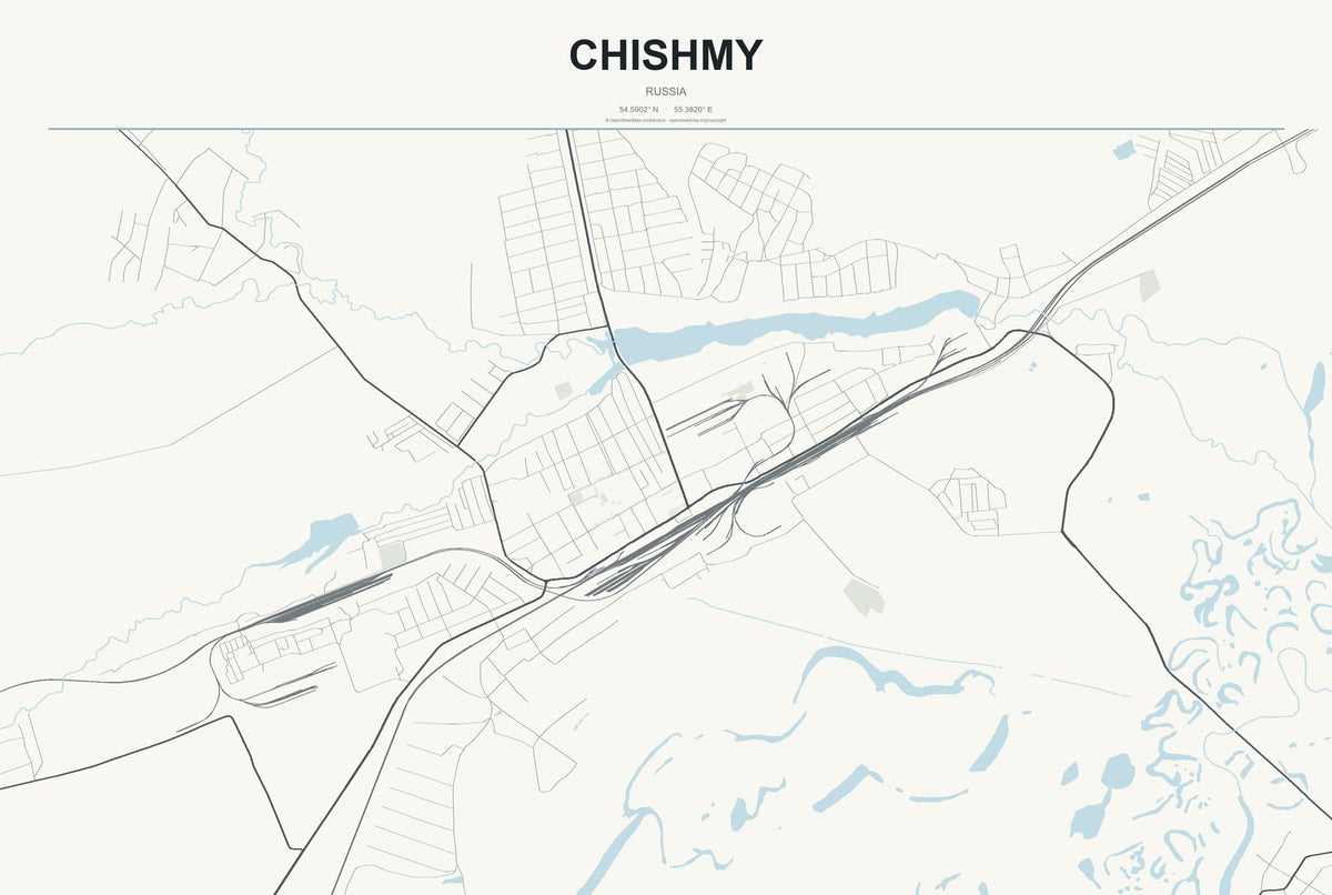 Chishmy, Russia City Map Aluminum Sign in Headline Atlas style