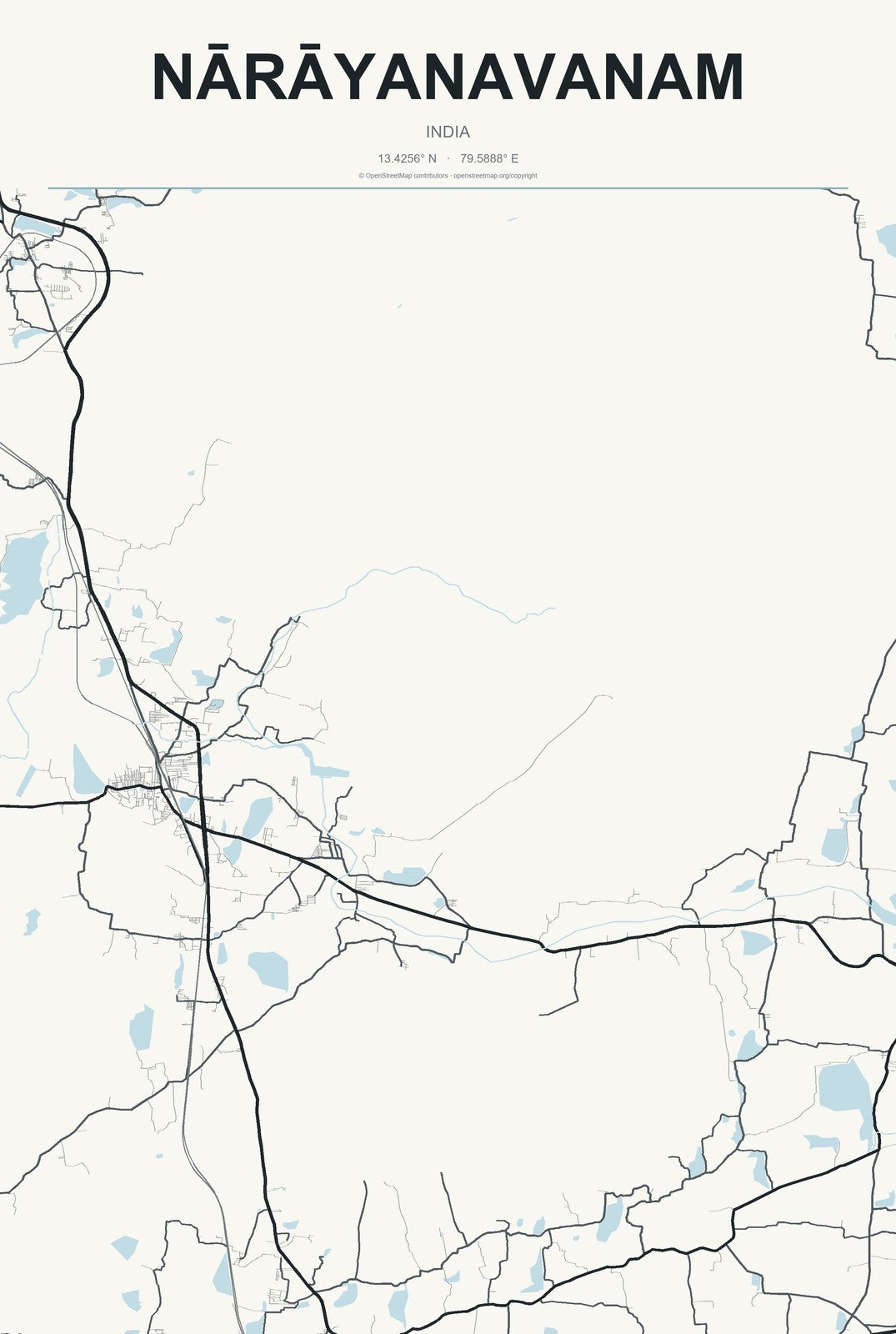 Nārāyanavanam, India City Map Aluminum Sign in Headline Atlas style