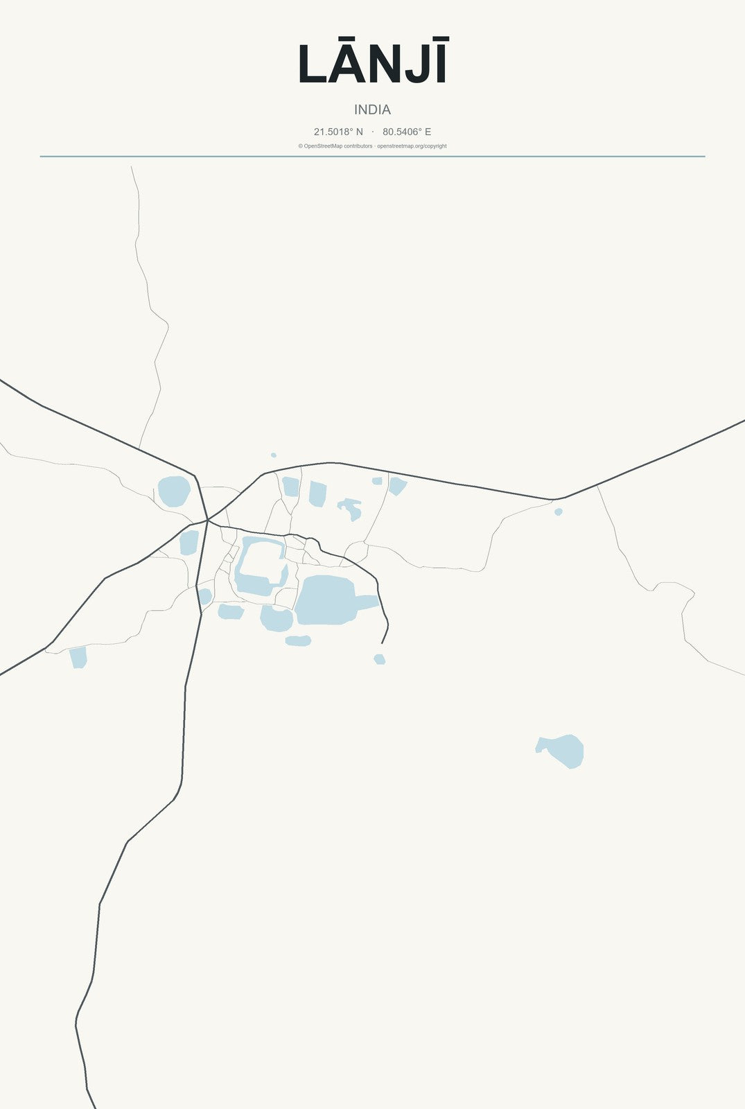 Lānjī, India City Map Aluminum Sign in Headline Atlas style