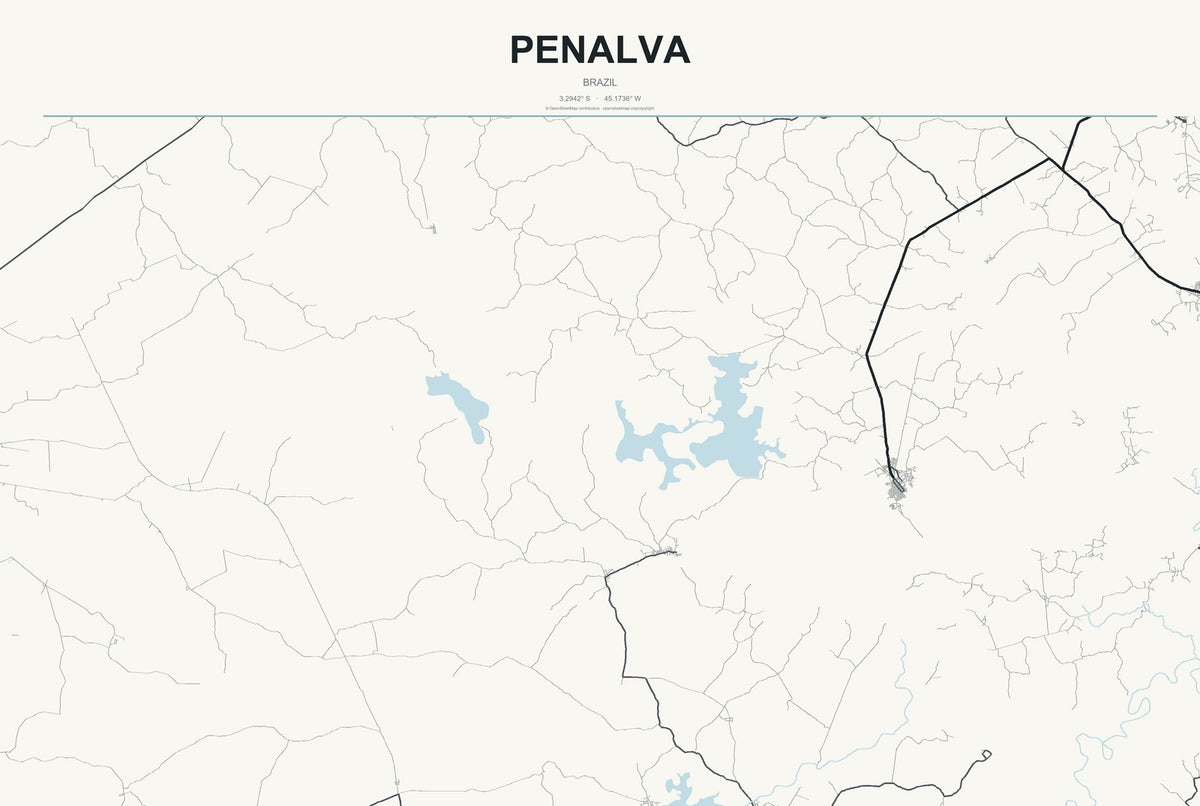 Penalva, Brazil City Map Aluminum Sign in Headline Atlas style