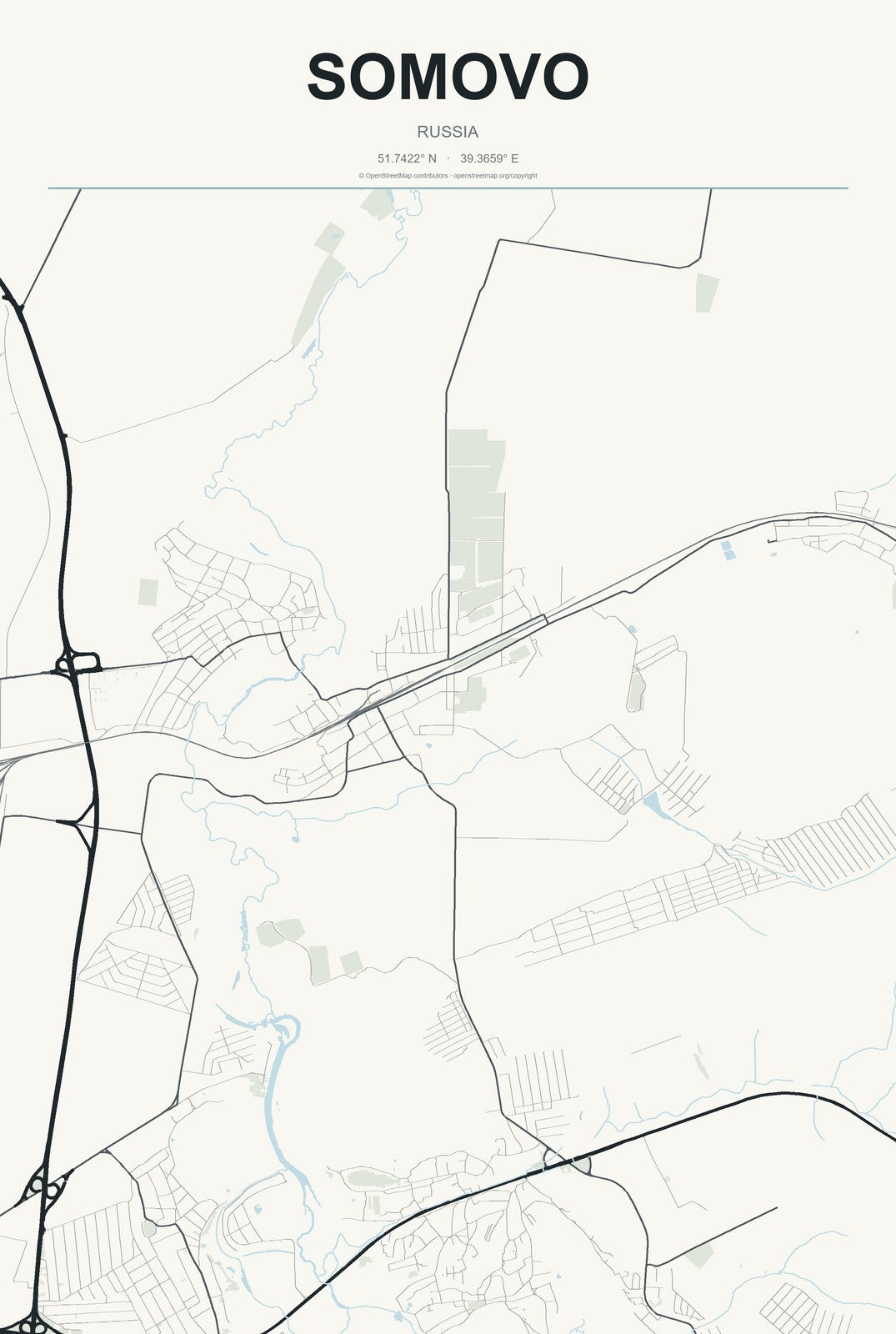 Somovo, Russia City Map Aluminum Sign in Headline Atlas style