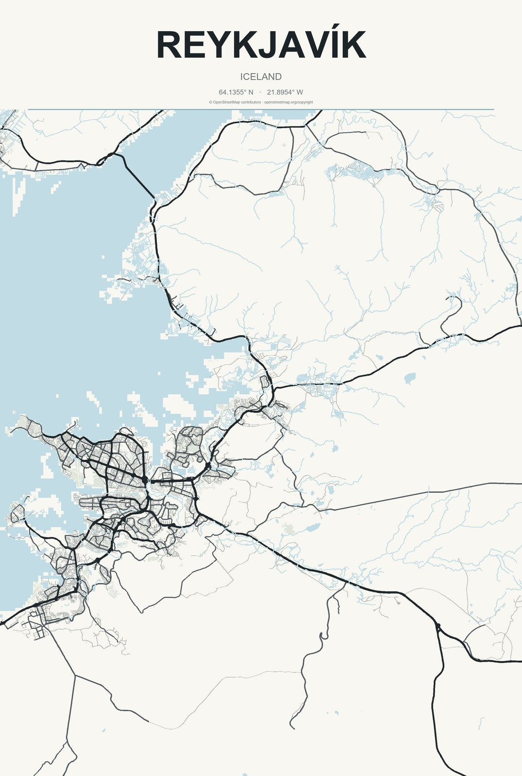 Reykjavík, Iceland City Map Aluminum Sign in Headline Atlas style