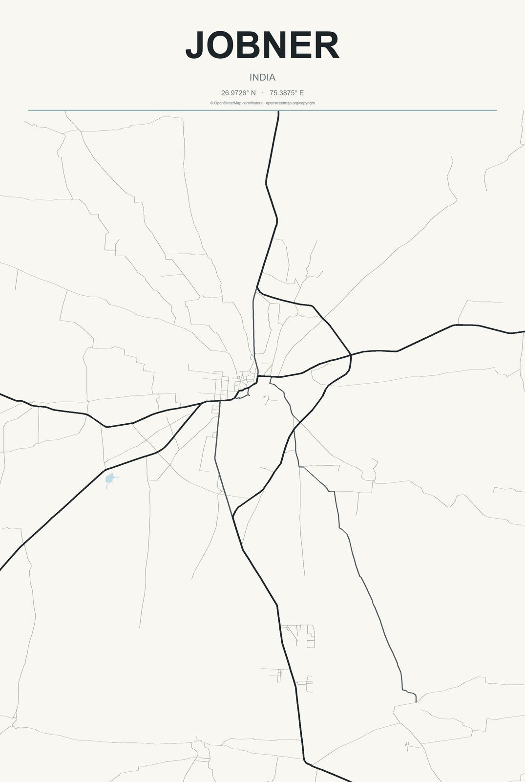 Jobner, India City Map Aluminum Sign in Headline Atlas style