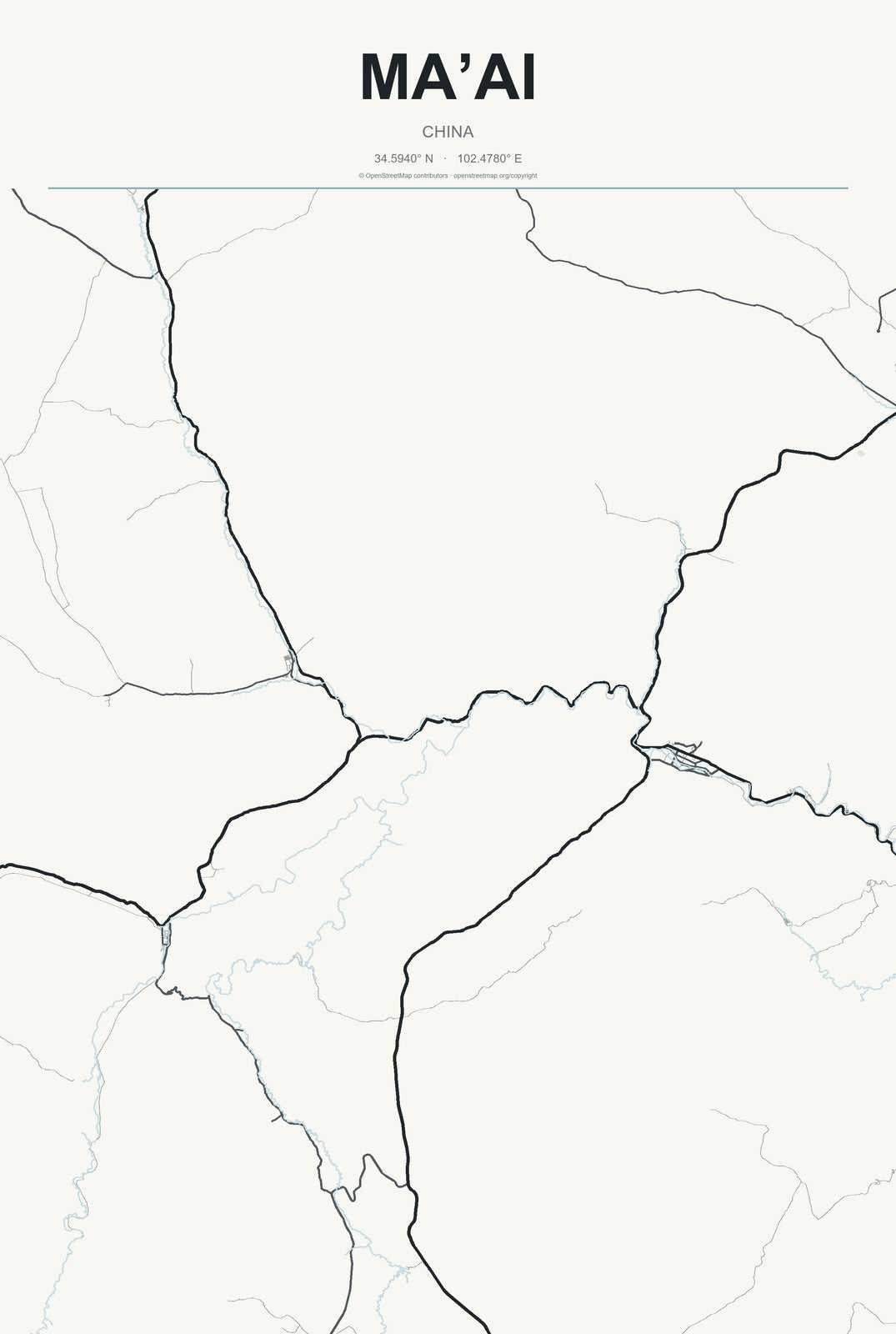 Ma’ai, China City Map Aluminum Sign in Headline Atlas style