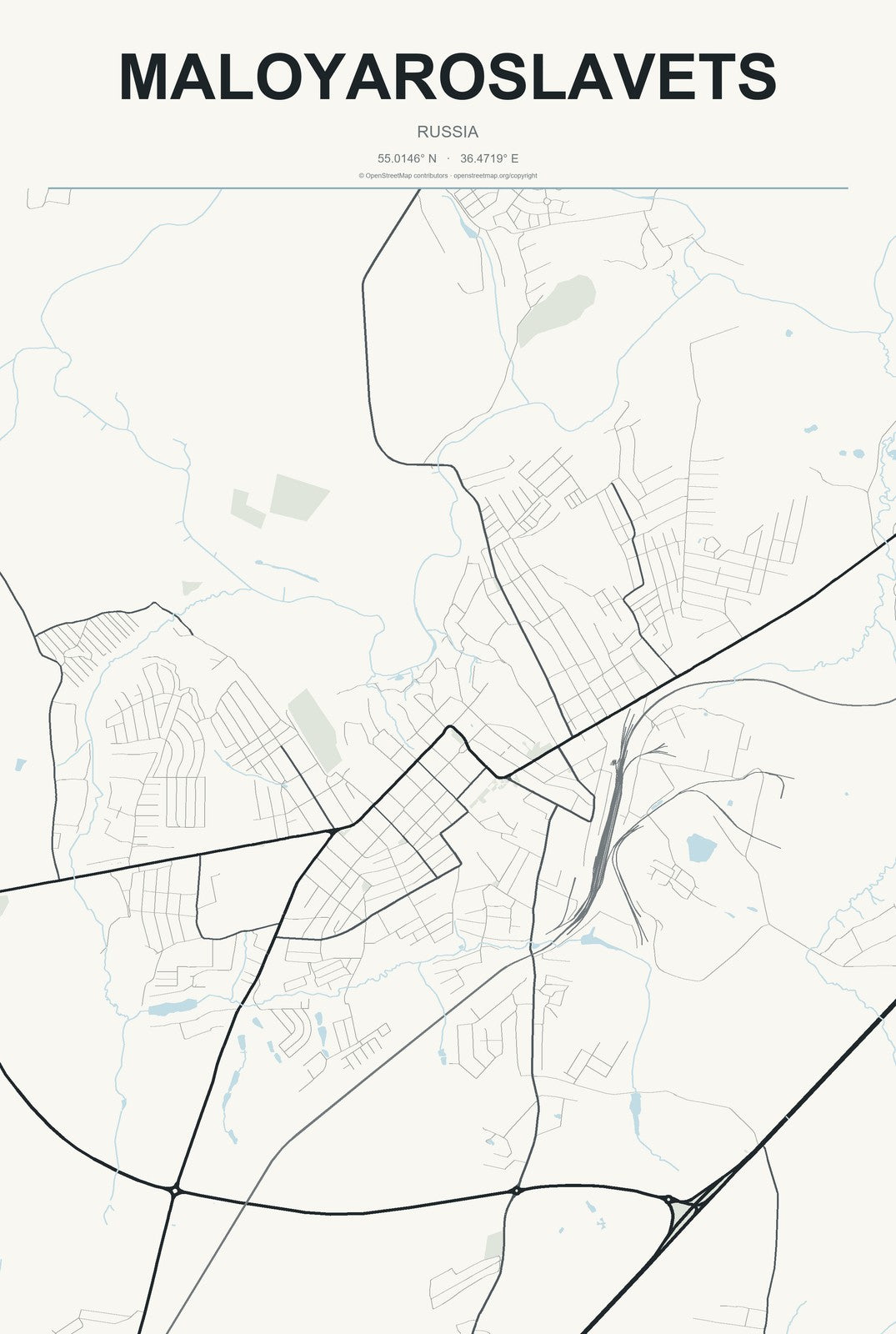 Maloyaroslavets, Russia City Map Aluminum Sign in Headline Atlas style
