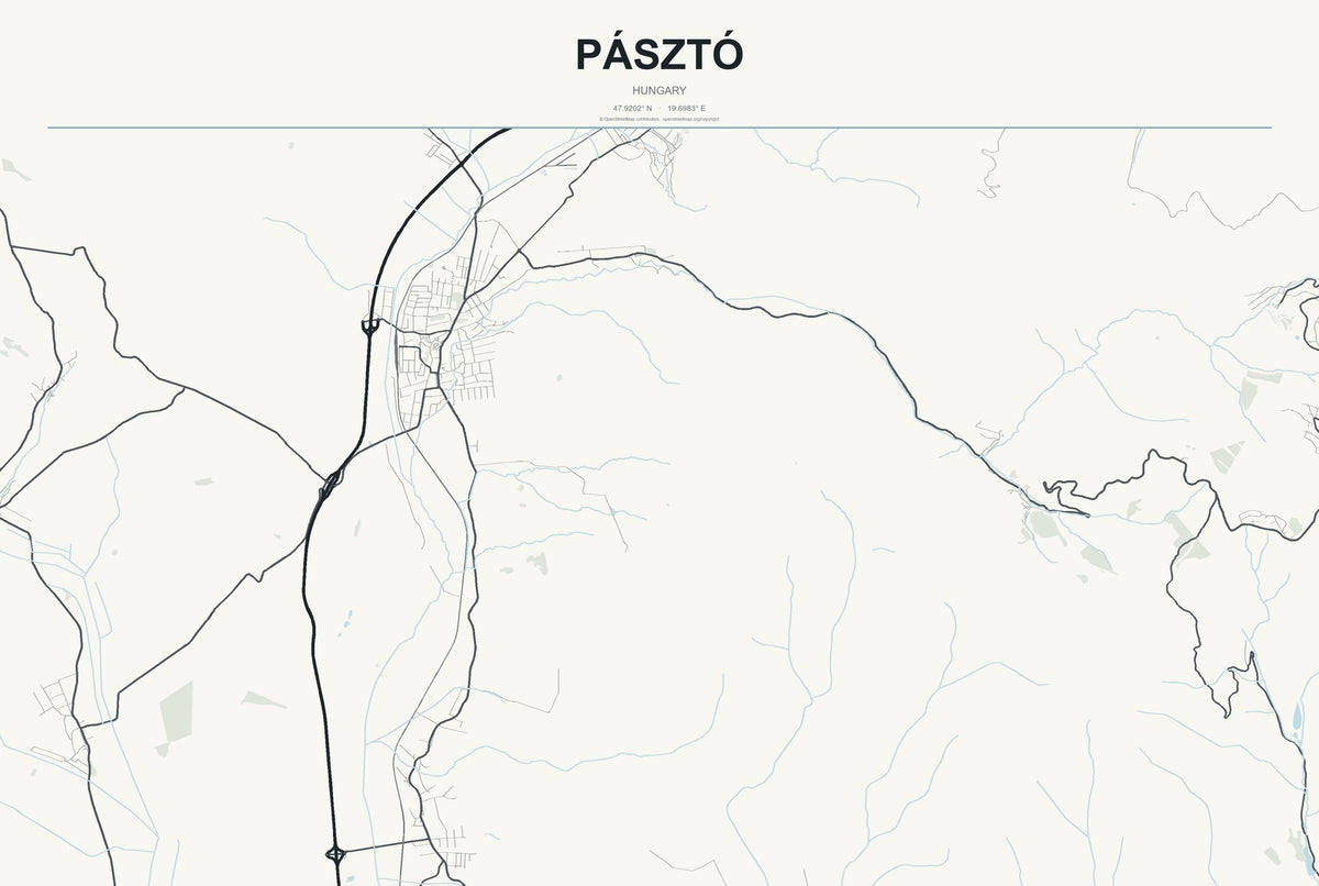 Pásztó, Hungary City Map Aluminum Sign in Headline Atlas style