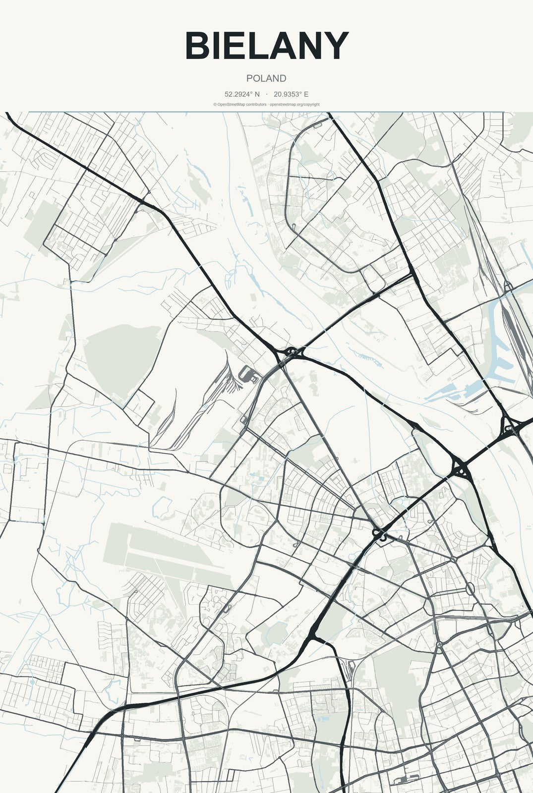 Bielany, Poland City Map Aluminum Sign in Headline Atlas style