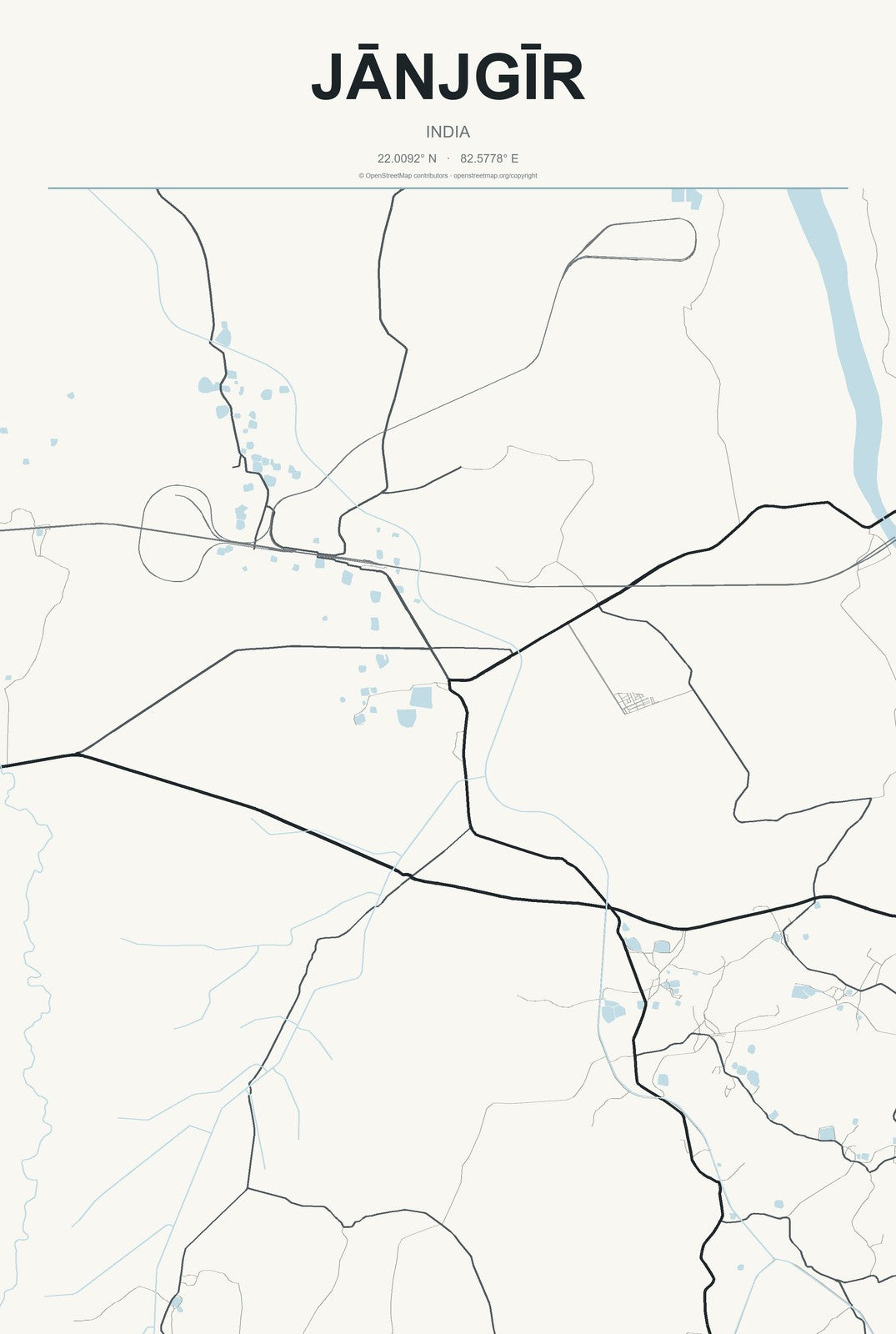 Jānjgīr, India City Map Aluminum Sign in Headline Atlas style