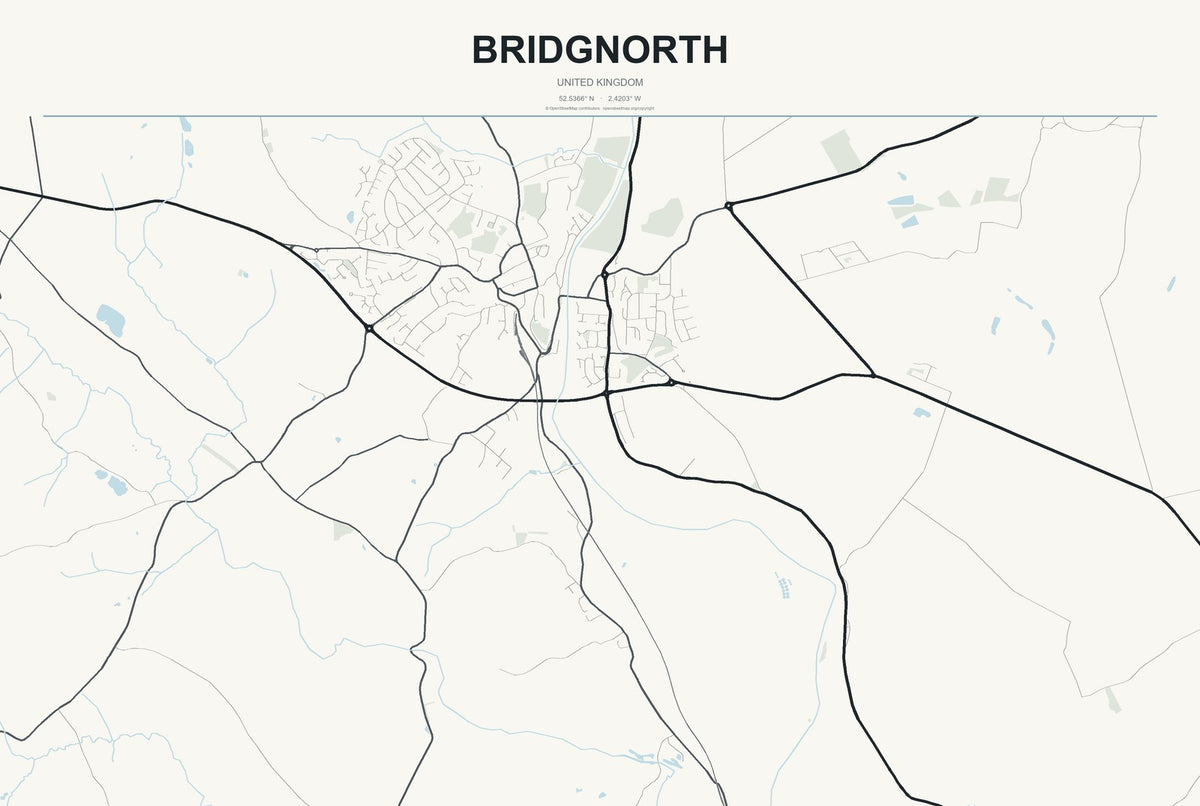 Bridgnorth, United Kingdom City Map Aluminum Sign in Headline Atlas style