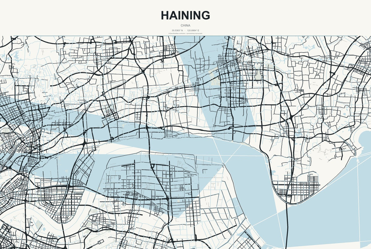 Haining, China City Map Aluminum Sign in Headline Atlas style