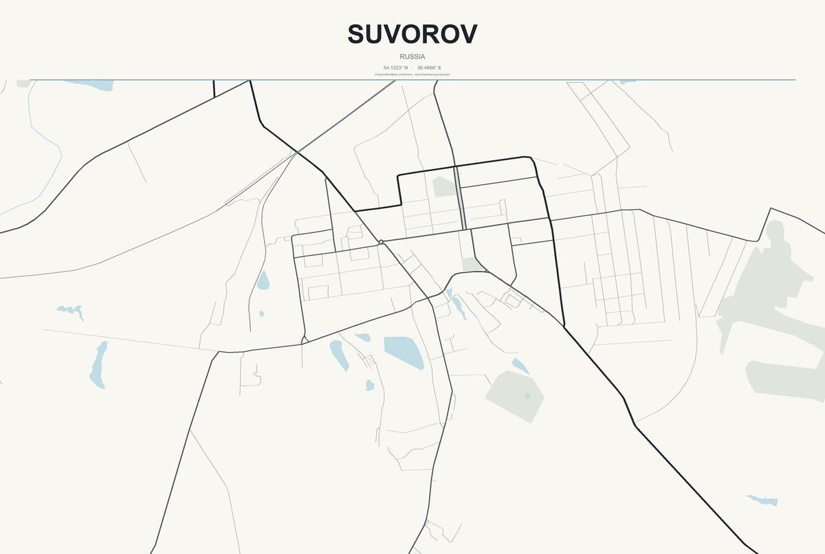 Suvorov, Russia City Map Aluminum Sign in Headline Atlas style