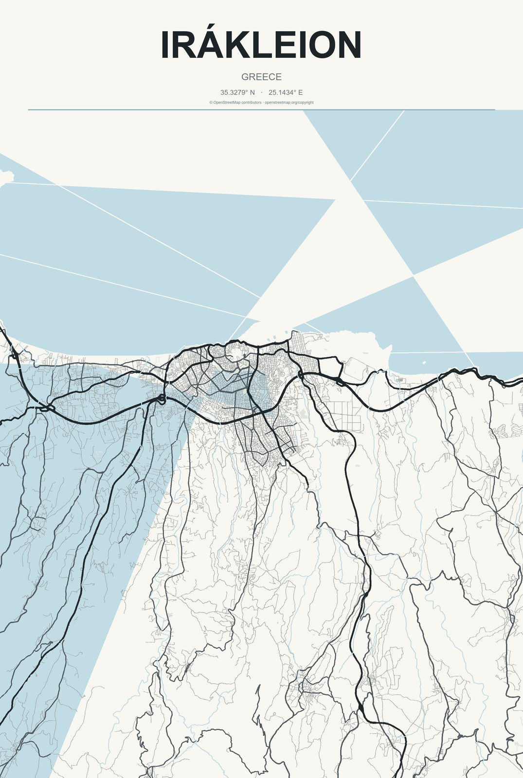 Irákleion, Greece City Map Aluminum Sign in Headline Atlas style