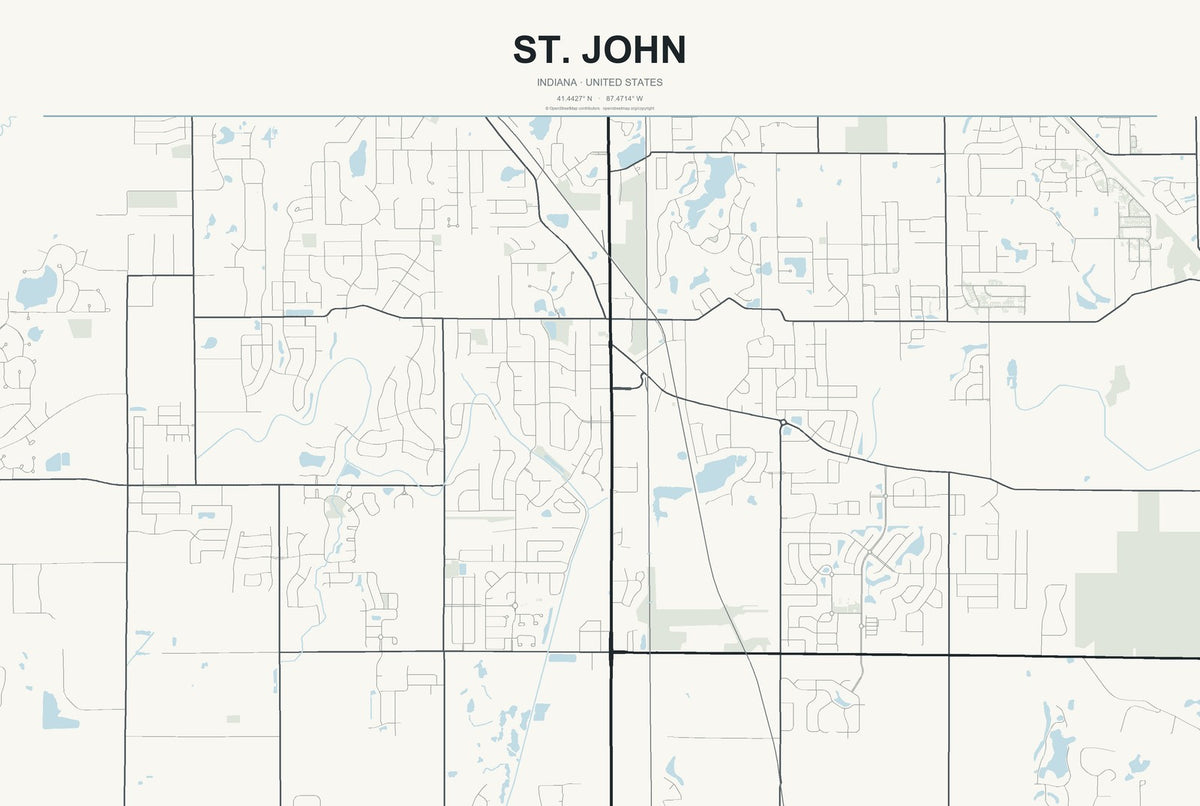 St. John, Indiana City Map Aluminum Sign in Headline Atlas style