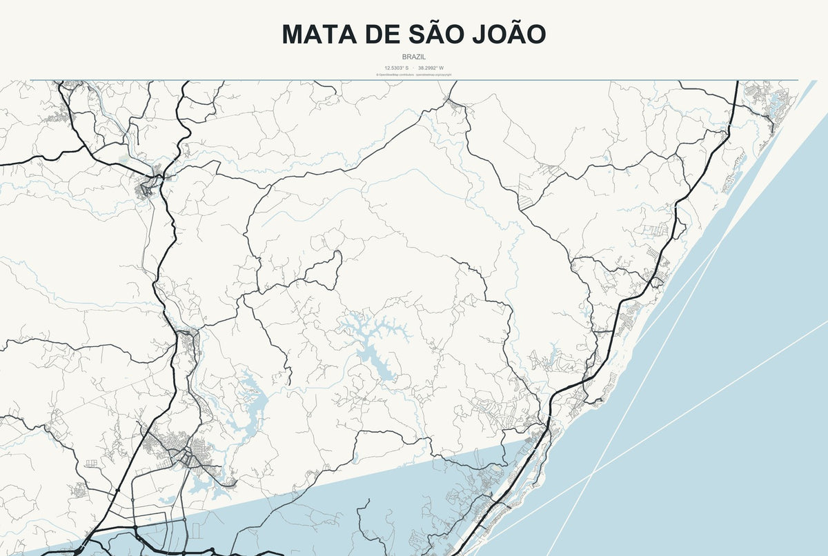 Mata de São João, Brazil City Map Aluminum Sign in Headline Atlas style
