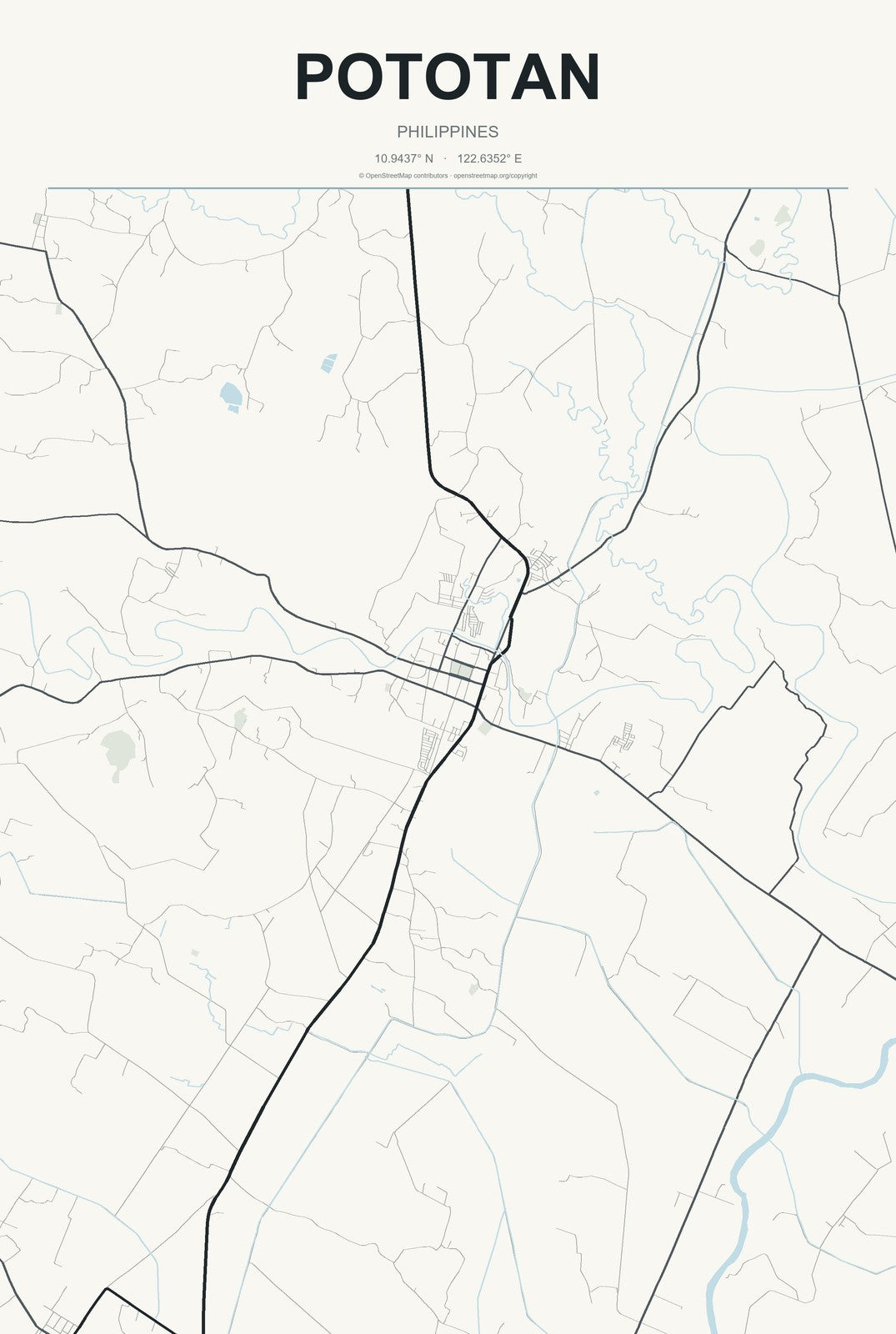 Pototan, Philippines City Map Aluminum Sign in Headline Atlas style
