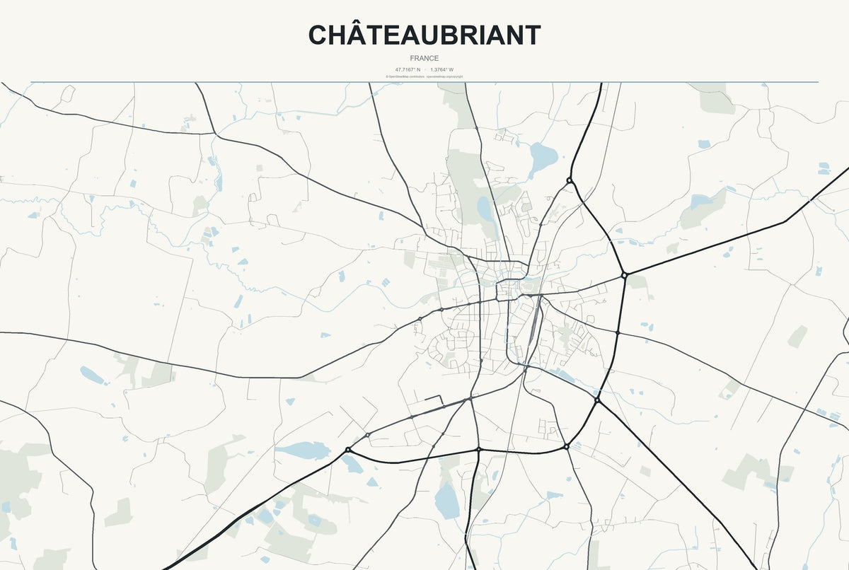 Châteaubriant, France City Map Aluminum Sign in Headline Atlas style