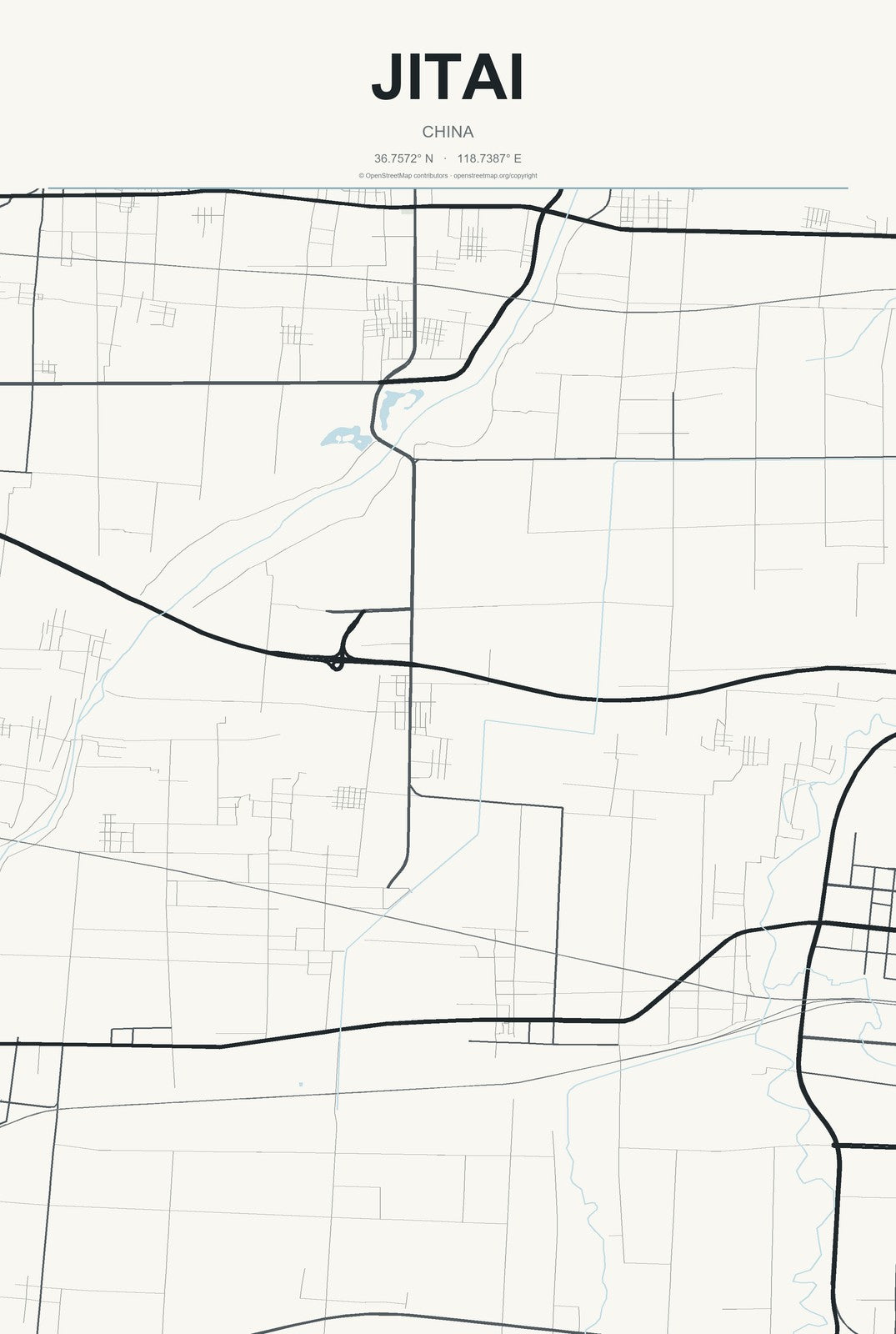 Jitai, China City Map Aluminum Sign in Headline Atlas style