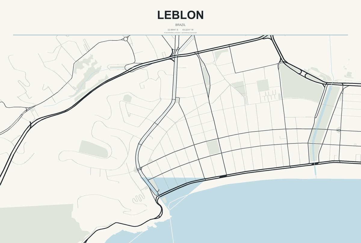 Leblon, Brazil City Map Aluminum Sign in Headline Atlas style