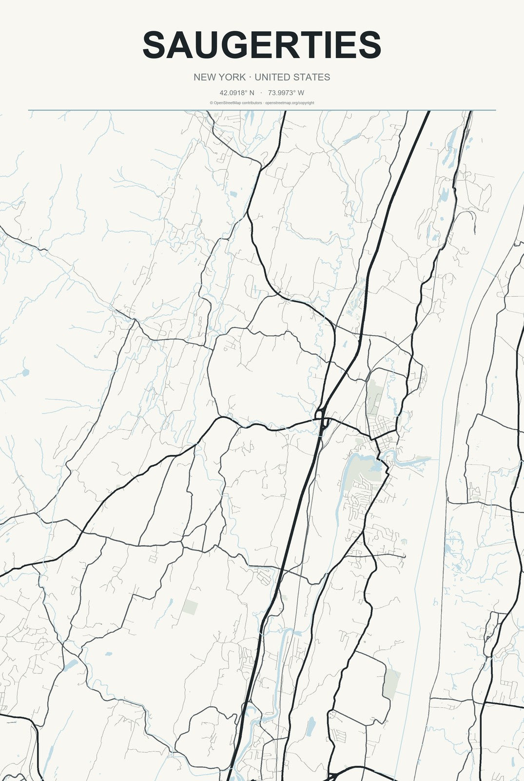 Saugerties, New York City Map Aluminum Sign in Headline Atlas style