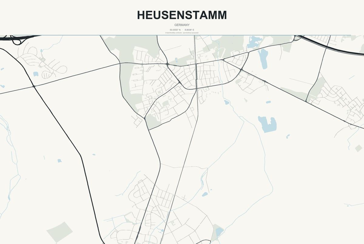Heusenstamm, Germany City Map Aluminum Sign in Headline Atlas style