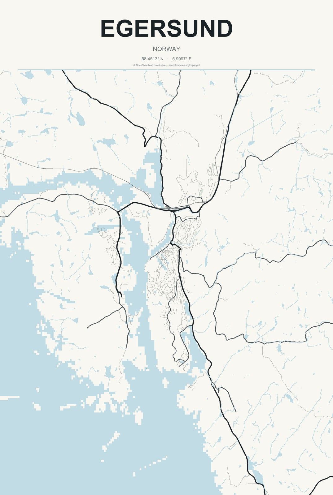 Egersund, Norway City Map Aluminum Sign in Headline Atlas style